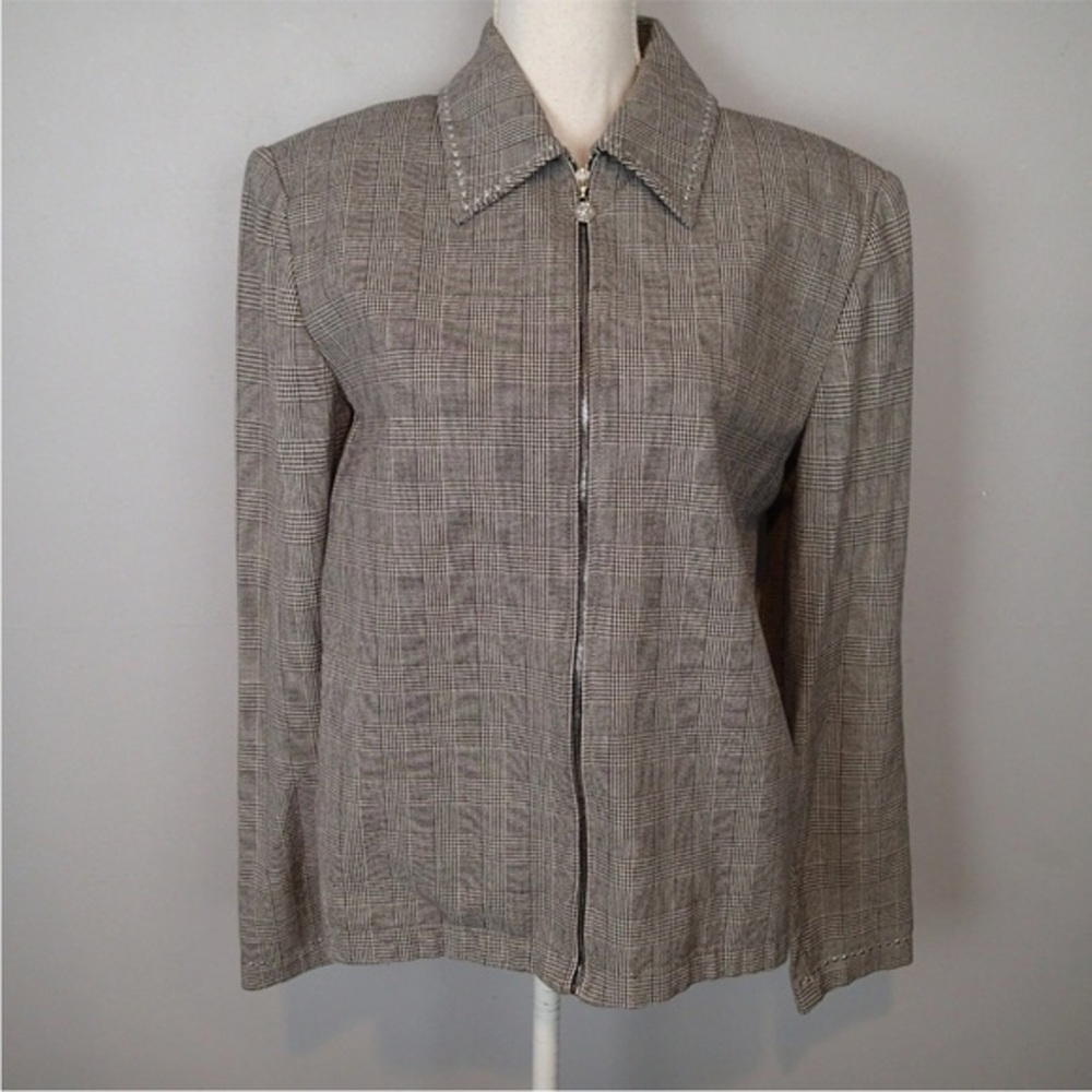 St. John Sport by Marie Gray Black and White Houndstooth Jacket Full Zip Small